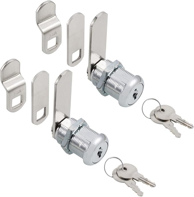 Cabinet Cam Locks Keyed Alike, 1” Cylinder Cam Locks for Tool Box RV Compartment Mailbox Vending Machine Drawer File Cabinet, Fits 3/4” Max Panel Thickness, Chrome Finish with 3 Cams and 2 Keys