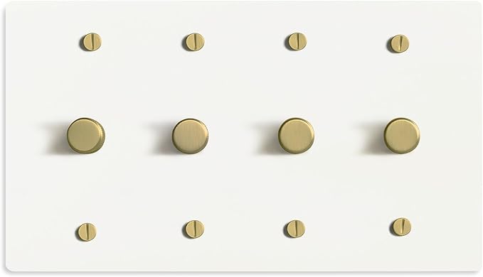 SELECT White Brass Dimmer Light Switch, 1 Way Rotary Dimmer, 4 Gang TRIAC/Leading Edge Dimmable LED Light Switch, 15A 120V AC with Brass Knob, Faceplate & Dimming Module, UL Listed