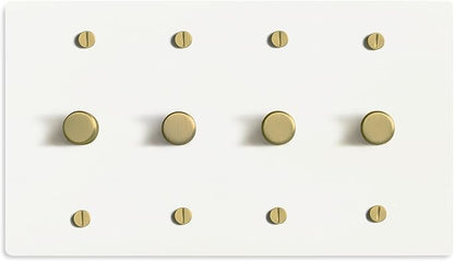 SELECT White Brass Dimmer Light Switch, 1 Way Rotary Dimmer, 4 Gang TRIAC/Leading Edge Dimmable LED Light Switch, 15A 120V AC with Brass Knob, Faceplate & Dimming Module, UL Listed