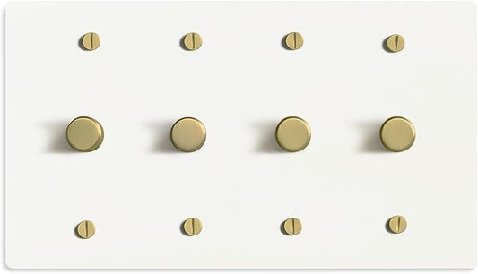 SELECT White Brass Dimmer Light Switch, 1 Way Rotary Dimmer, 4 Gang TRIAC/Leading Edge Dimmable LED Light Switch, 15A 120V AC with Brass Knob, Faceplate & Dimming Module, UL Listed