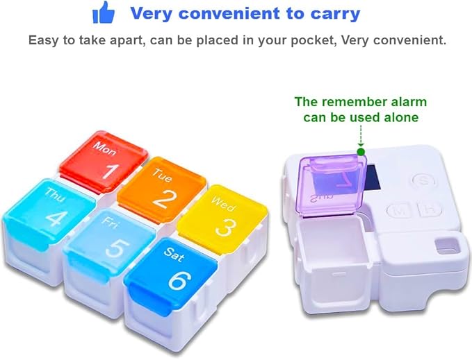 7 Day Medicine Pill Organizer, 4 Reminder Alarms, Loud Sound, 7 Large Compartments, Large Screen, Moisture-Proof, Dust-Proof, Travel Weekly/Daily Pill Box/Organizer/Case/Container/Dispenser, TBSoon