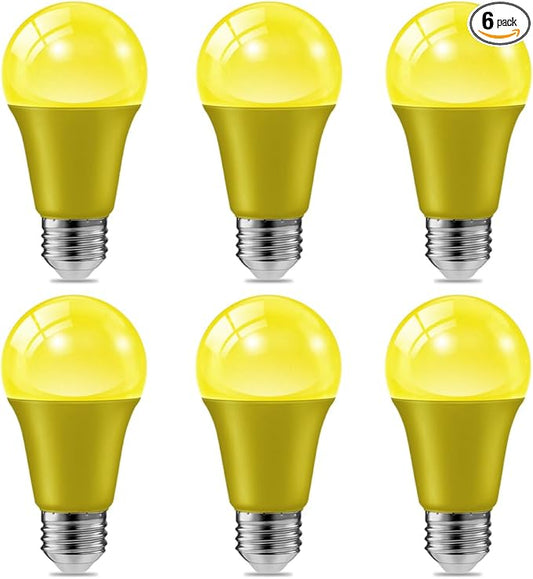 haraqi 6 Pack 9W (60W Equivalent) 120V E26 Base A19 LED Colored Light Bulb, Yellow LED Lights for Party Christmas Decor and Halloween Lighting