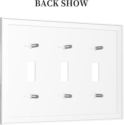 Decorative Switch Plates Colored Art Marble Golden Line 3 Gang Wall Plate Triple Toggle Light Switch Cover Faceplate Electrical Wall Panels For Bathroom Kitchen Decor