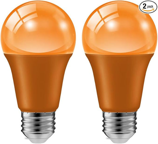 haraqi 2 Pack 9W (60W Equivalent) 120V E26 Base A19 LED Colored Light Bulb, Orange LED Lights for Party Christmas Decor and Halloween Lighting