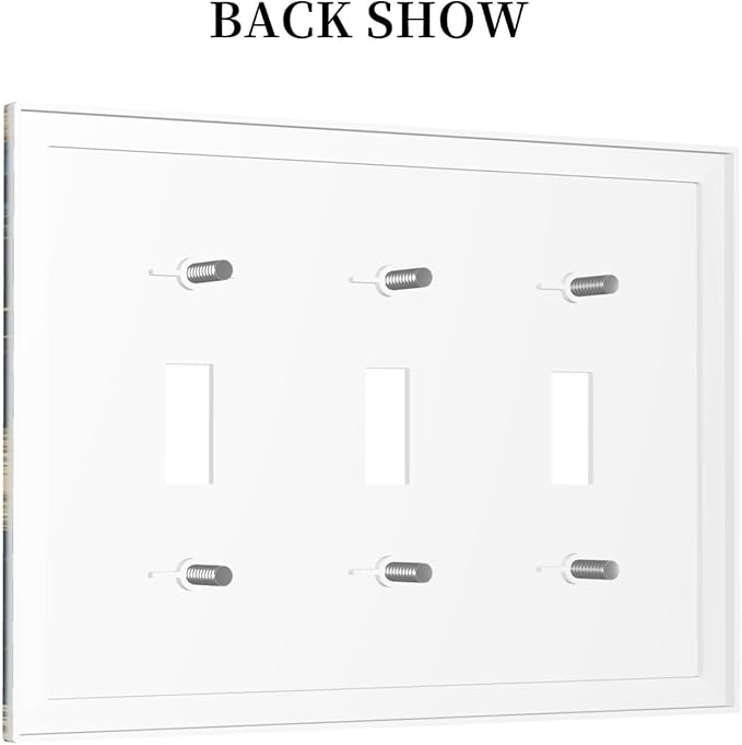 Decorative Switch Plates Modern Abstract Sky Blue Gold Moon Sun Star 3 Gang Wall Plate Triple Toggle Light Switch Cover Faceplate Electrical Wall Panels for Bedroom Kids room Decor