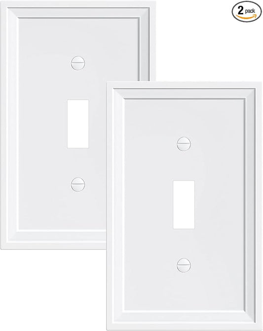 2-Pack Single Toggle Light Switch Covers Wall Plate, Pure White Decorative Switch Plate Covers, 1 Gang Natural Bamboo Fiber Wall Plate, Corrosion Resistant