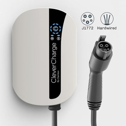CleverCharge EV-114A Wi-Fi Enabled Level 2 EV Charger, Hardwired EVSE with J1772 Connector & CleverKey AI, Up to 48A / 240V, UL/Energy Star Rated, 25ft Cable, Soft White