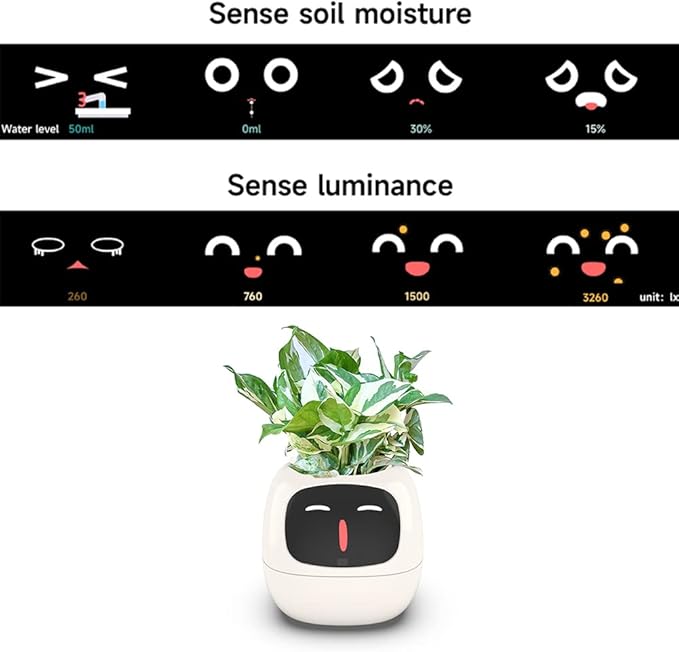 Intelligent Flower Pot, Electronic Bud, Maintenance Plant Assistant, Fun Interactive Flower Pot, Indoor Green Planting Monitoring, LCD Screen Display, Cell Phone APP Connection (White)