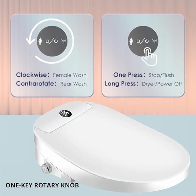 Electric Bidet Toilet Seat, Filtered & Unlimited Warm Water, 8 Modes Spa Wash, Warm Air Dryer, Heated Seat, Self-Clean Stainless Steel Nozzle, HD Night Light. 10-year warranty. (TB-45EV,Round)