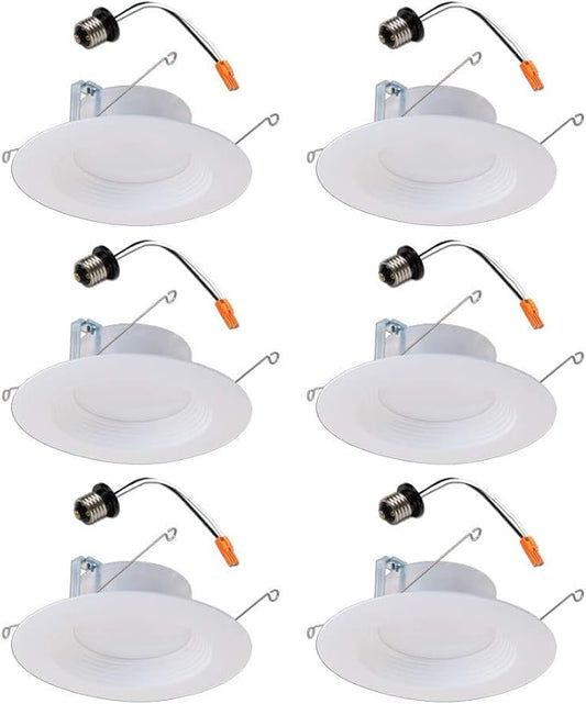 Halo LT 5 inch and 6 inch White Integrated LED Recessed Ceiling Light Retrofit Trim – 3000K – Soft White (6 Pack)