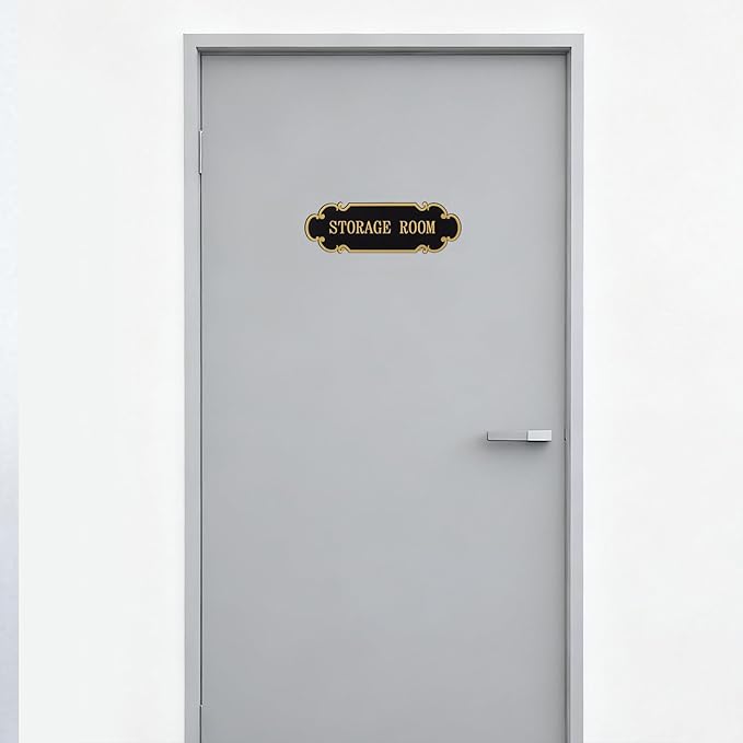 9x3 Inch Storage Room Sign Acrylic Self-adhesive Door Wall Signage for Home and Business (Black & Gold)