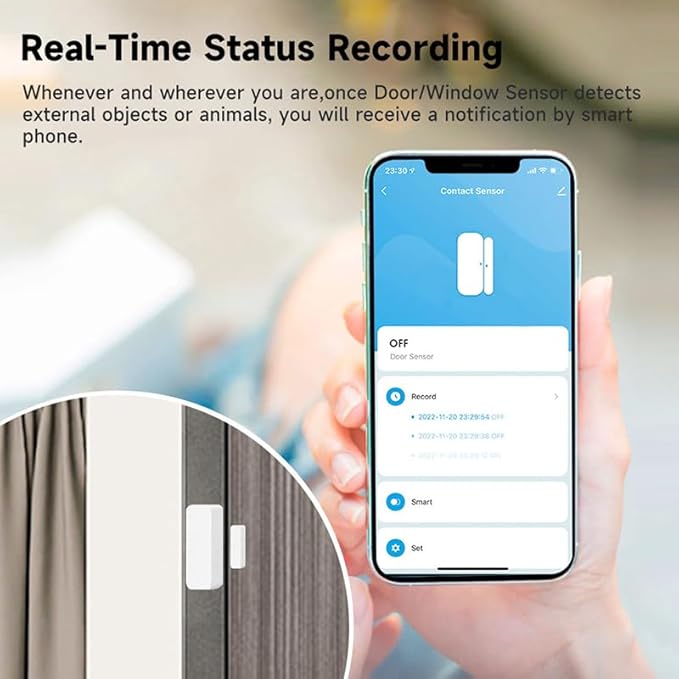 WiFi Door Window Sensor,Smart Door Open/Closed Detector with App Alert,Wireless Entry Detector Sensor Alarm for Home Security&Automation (2Pack)