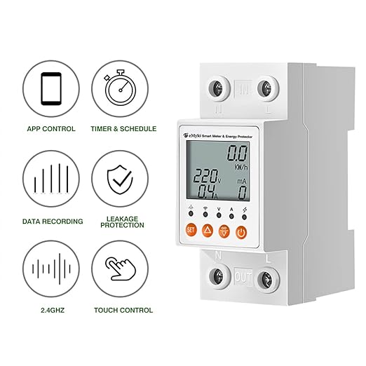 eMylo Single-Phase Smart Energy Meter 63A 80-400V - Circuit Breaker & Leakage Protection, 2.4G WiFi Electricity Monitor with Tuya APP Remote Control for Home, Apartment, Factory