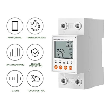 eMylo Single-Phase Smart Energy Meter 63A 80-400V - Circuit Breaker & Leakage Protection, 2.4G WiFi Electricity Monitor with Tuya APP Remote Control for Home, Apartment, Factory