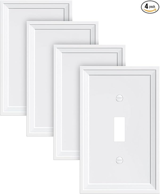 4-Pack Single Toggle Light Switch Covers Wall Plate, Pure White Decorative Switch Plate Covers, 1 Gang Natural Bamboo Fiber Wall Plate, Corrosion Resistant