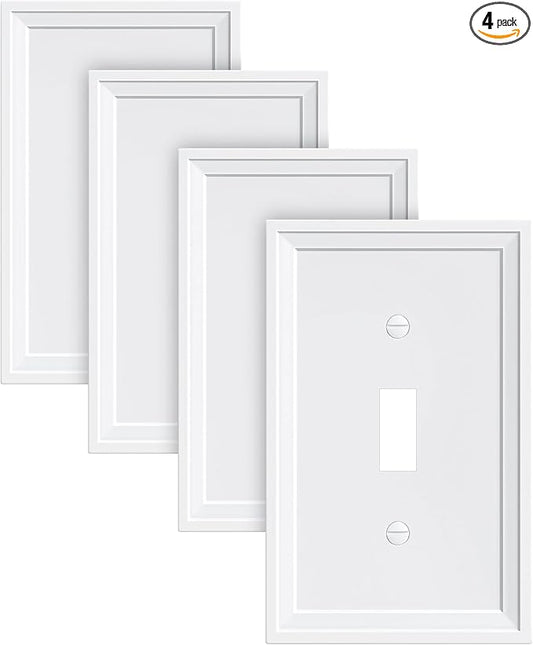 4-Pack Single Toggle Light Switch Covers Wall Plate, Pure White Decorative Switch Plate Covers, 1 Gang Natural Bamboo Fiber Wall Plate, Corrosion Resistant