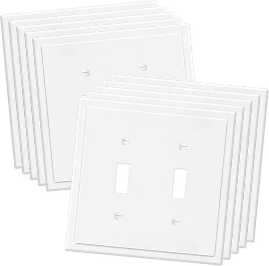 2-Gang Modern Edge Decorative Wall Plate Cover Switch Outlet Double Toggle Electrical Faceplate for Light Switches, Smart Switch, GFCI, Dimmers, Receptacle, USB Outlet (10 Pack, Double Toggle)