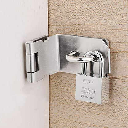 JQK Door Hasp Latch 90 Degree, Stainless Steel Safety Angle Locking Latch for Push/Sliding/Barn Door, 1.5mm Thickness Satin Nickel, 4 Inch