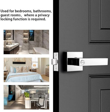 Probrico 2 Pack Privacy Lever Door Handles Square Locking Leverset [for Bedroom or Bathroom] Reversible for Right & Left Sided Doors Heavy Duty - Polished Chrome