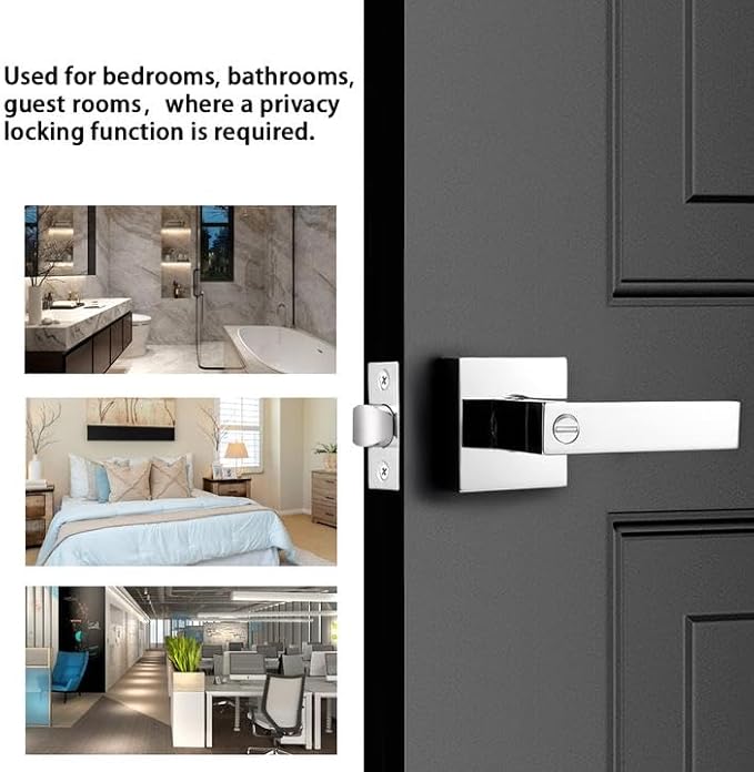 Probrico 4 Pack Square Door Levers with Lock Keyless Privacy Door Handles Locksets Interior Bed/Bath Heavy Duty Hardware in Polished Chrome Finish,Universal Handing