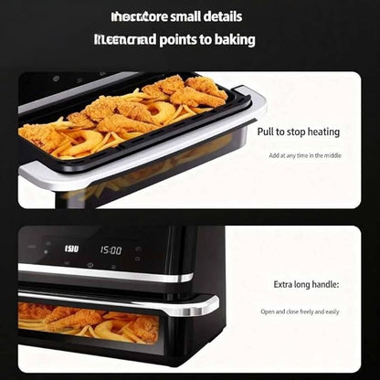 6-in-1 Stainless Steel Smart Air Fryer 11-Quart Extra-Large Capacity 360° Hot Air Circulation Rack Rapid Airflow Ideal for home frying, baking, roasting, and other diverse cooking needs.