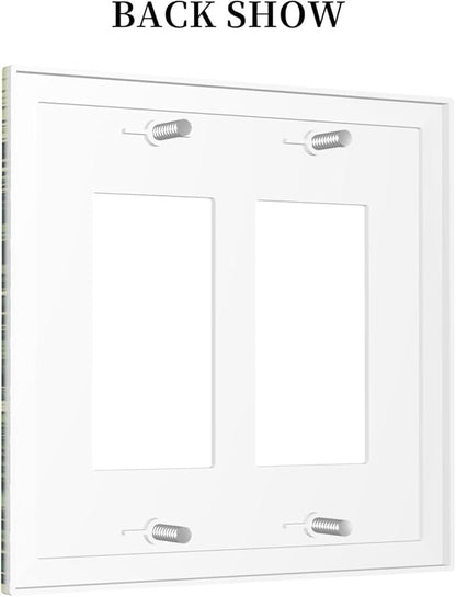 Vintage Green Plant Leaves Outlet Covers Light Switch Cover Plate 2 Gang Double Rocker Wall Plates Decorative Switch Plates Plug Cover Electrical GFCI Receptacle Cover for Home 4.9 X 5 IN
