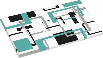 Geometric Turquoise Black Gray Modern Abstract Boho Light Switch Covers Quad Toggle Electrical Faceplate 4 Gang Wall Plate Decorative Switch Plates Cover for Office Nursery Decor