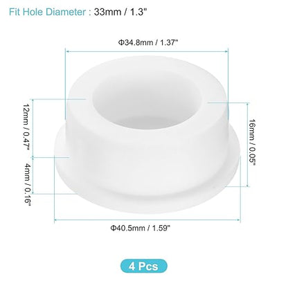 uxcell 4Pcs Silicone Hole Plug, Waterproof Round Rubber Stoppers Bottle Seal Plugs Tube Pipe End Caps for 33mm/1.3" Hole for Bathtub Bottle, White