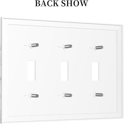 Decorative Light Switch Cover Plate Modern Grey Marble Texture 3 Gang Wall Plates for Electrical Outlets Triple Toggle Switch Plate Covers Outlet Covers Faceplate for Bedroom Home Decor
