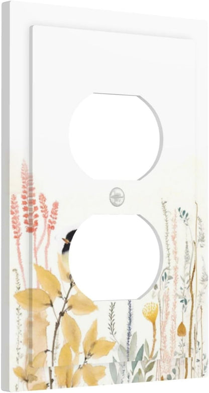 Outlet Covers Colorful Floral Watercolour Cuddly Bird 1 Gang Duplex Light Switch Cover Decorative Switch Plates Electrical Receptacle Faceplate Wall Plate For Bed Room Living Room Decor