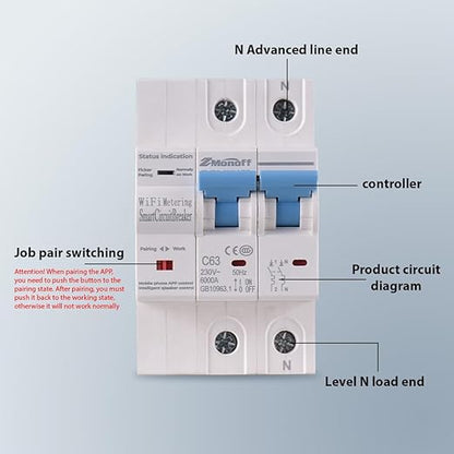 2P Smart Circuit Breaker, 100A 220V WiFi Smart Energy Monitor Switch Meter, One-Click Switch, APP Remote Switch, Miniature Circuit Breakers, Remote Control with TY APP for Apartments