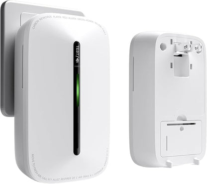 2 Packs Carbon Monoxide Detectors Plug in, 10-Year Battery Powered CO Detector with Breathing Light, Portable Traval Carbon Monoxide Alarm for Home/Office/RV
