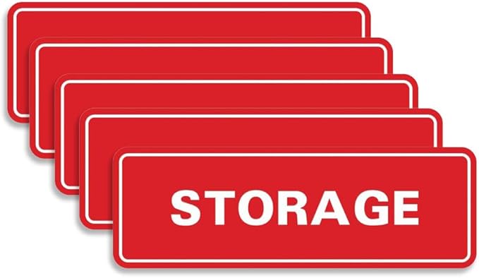 Standard STORAGE Door/Wall Sign -Red - Medium (5 Pack)