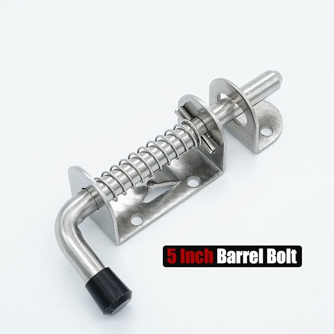 JQK Spring Loaded Latch Pin, 304 Stainless Steel Barrel Bolt Thickened 2mm Door Lock, 5 Inch Brushed Finished, HSB300