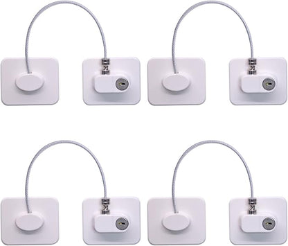 Fridge Lock (4 Pack),Refrigerator Lock with Keys,for Fridge, Cabinet Locks, Drawers, Dishwasher, Toilet and Child Safety Cabinet Locks, 3M Adhesive No Drilling (White 4pcs)