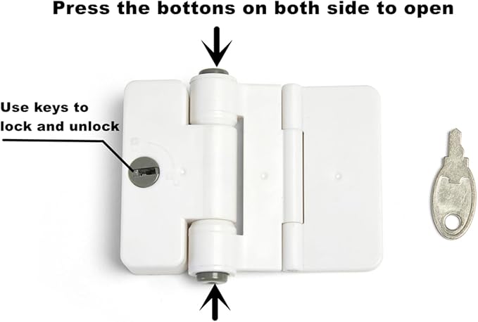 Refrigerator Adhesive Locks Double Button Fridge Door Lock with Key, Child Proof Freezer Cooler Door Lock, Child Baby Safety File Drawer Lock and Cabinet Locks (White, 2)