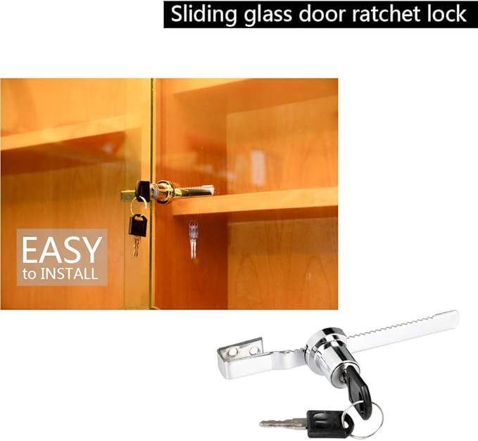 Sliding Glass Door Ratchet Lock Display Case Lock with Chrome Finish, Security, Keyed Alike Showcase Display (8 PC)
