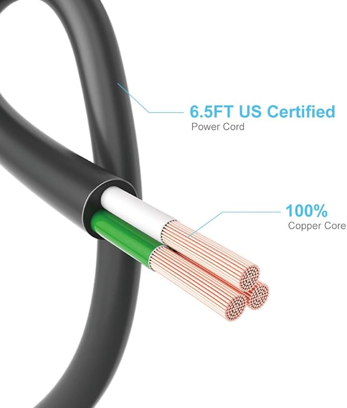 Power Strip, 6 Outlets and 3 USB Ports 6.5FT Long Extension Cord, Circle Socket Overload Surge Protector, 100% Copper Core, Flat Plug Charging Station Compact for Office, Home, Travel (Black)