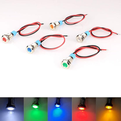 5pcs 8mm LED Metal Indicator Light AC/DC 12-24V Waterproof Signal Lamp Pilot Dash Directional with Wire