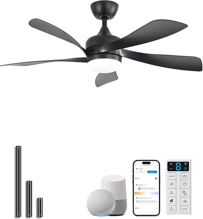 Sofucor 45" Smart Ceiling Fan, Indoor/Outdoor Black Ceiling Fans with Lights and Remote, Works with Alexa/Google/App, 3-Color Light 6-Speed Timing Reversible DC Motor for Bedroom Living Room Patio
