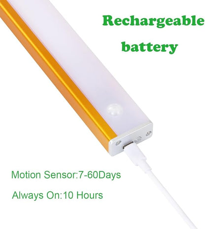 Under Cabinet Lights LED Closet Light Motion Sensor Wireless Rechargeable Battery Operated Magnetic Night Lights Counter Lighting for Kitchen,Hallway,closet,Stairs,Pantry (gold-warm white, 40cm)