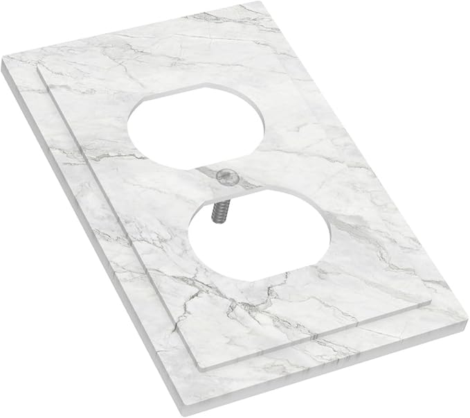 Outlet Covers Marble Granite White And Grey 1 Gang Duplex Electrical Receptacle Faceplate Light Switch Cover Wall Plate Decorative Switch Plates for Home Bedroom Decor