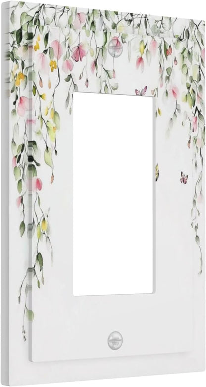 Watercolor Flowers Vine Colorful Butterfly Floral Decorative Outlet Covers 1 Gang Single Rocker Light Switch Cover Plate Wall Plates Gfci Faceplate For Bed Room Living Room Decor