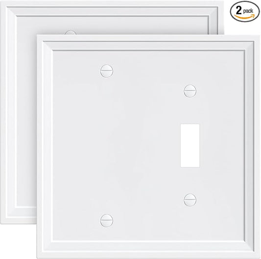 2-Pack Combo Blank/Toggle Light Switch Cover Plate, Pure White Modern Decorative Electrical Outlet Covers, Bamboo Fiber Wall Switch Plates and Outlet Covers