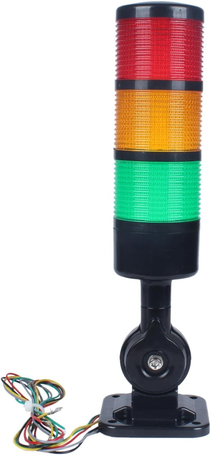 Led Signal Tower Stack Lights, Industrial Signal Warning Lights, Column Tower Lamp with Rotatable Base, Steady/Flashing Switchable,12V 24V DC(3-Layer, no Buzzer) Black