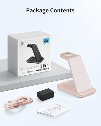Charging Station for Apple Wireless Charger: 3 in 1 Phone Charger Stand for iPhone 17 16 15 14 13 12 11 SE X Pro Max Plus - Apple Watch Ultra 11 10 9 8 SE 7 6 5 4 3 - Air-Pods 2 3 Pro