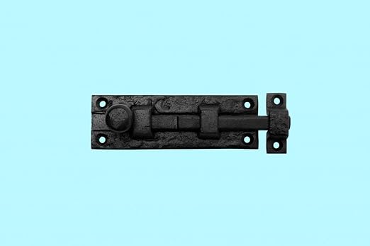 Renovators Supply Manufacturing Slide Bolt Latch 4 in. Black Wrought Iron Slide Bolt with Catch and Mounting Hardware Pack of 2