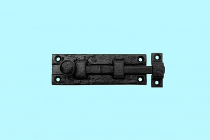 Renovators Supply Manufacturing Slide Bolt Latch 4 in. Black Wrought Iron Slide Bolt with Catch and Mounting Hardware Pack of 2