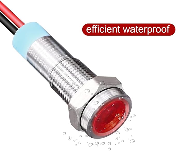 5pcs 8mm LED Metal Indicator Light AC/DC 12-24V Waterproof Signal Lamp Pilot Dash Directional with Wire(Red)