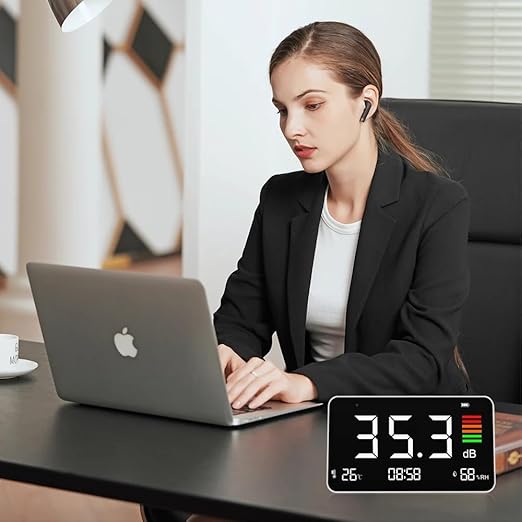4-in-1 Decibel Meter Digital Sound Decibel Meter,Portable Sound Level Detector Rechargeable dB Noise Tester with A/C Frequency&DC Output, 3-Color Alarm, Real Time Measurement